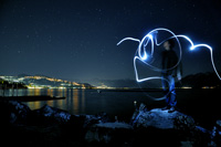 A lamp and stars over Geneva lake